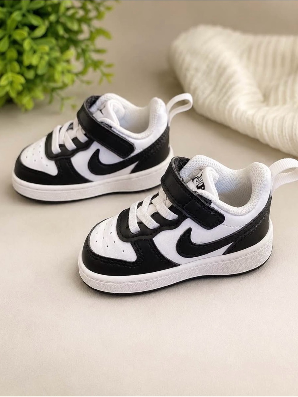 Nike Toddler Black and White Sneakers with Hook-and-Loop Strap